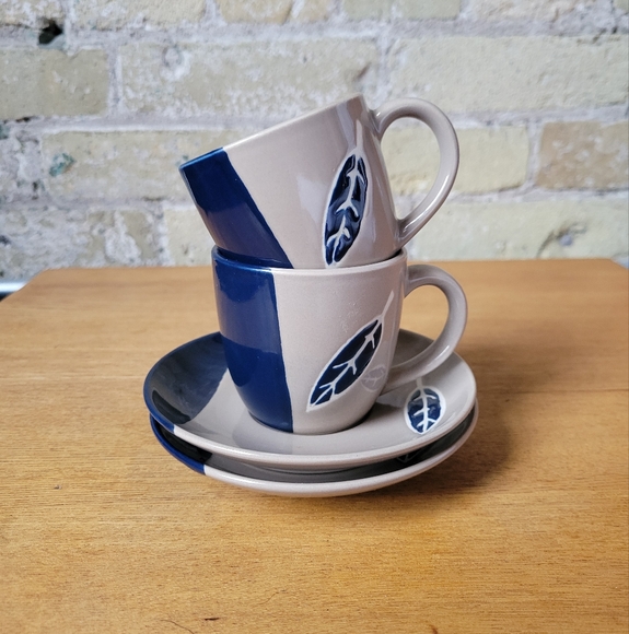 Handmade Other - Handmade Ceramic Leaf Expresso Mugs with Saucers Set of 2